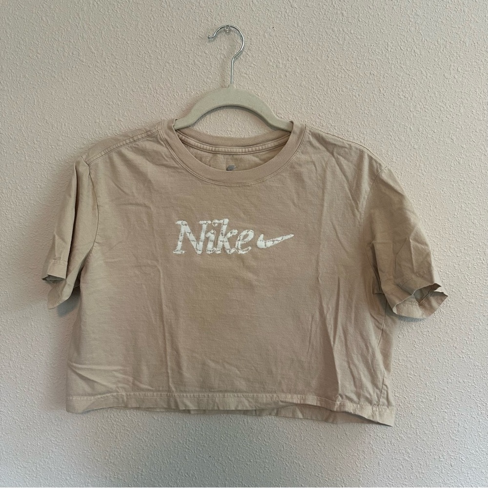 Nike Beige Crop Tee with White Logo